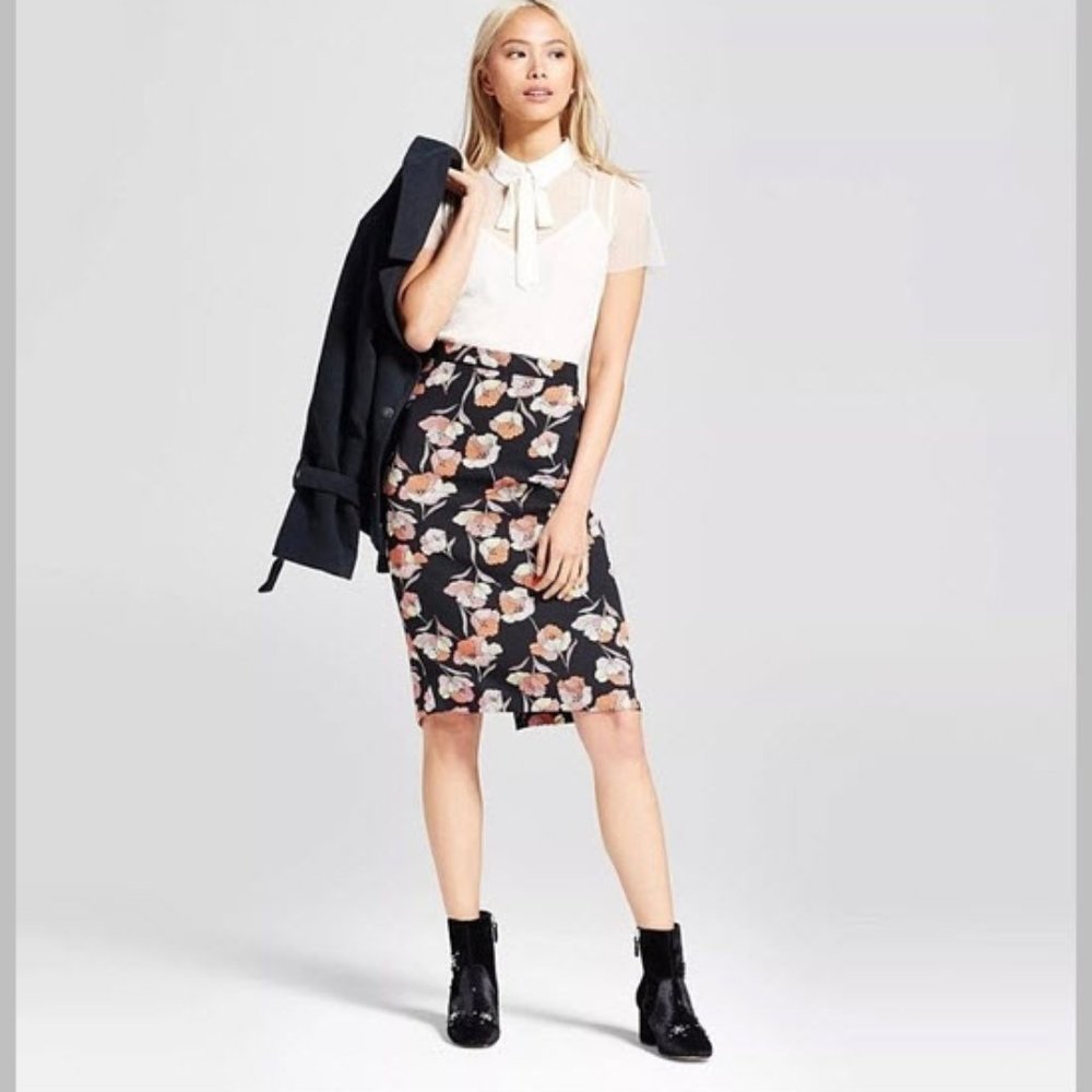 NEW Womens Summer Skirt Floral Knee Length Who What Wear NWT Flower Poppy Skirt - Picture 1 of 4